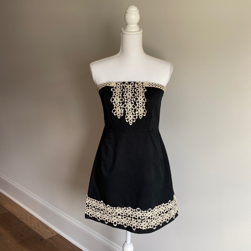 NWT Women’s Small Strapless Black Dress with Gold Detail by Mud Pie